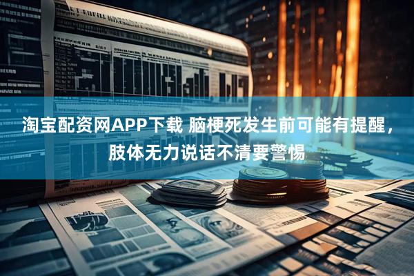 淘宝配资网APP下载 脑梗死发生前可能有提醒，肢体无力说话不清要警惕